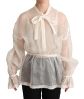 Dolce & Gabbana White Ascot Collar Long Sleeves Blouse Top -   -  Dolce & Gabbana.